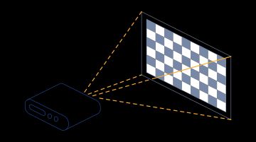 Illustration of a camera in front of a calibration target.